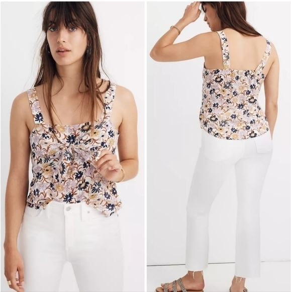 Madewell Silk Tie-Front Cami Top in Wildflower Garden - Picture 1 of 6